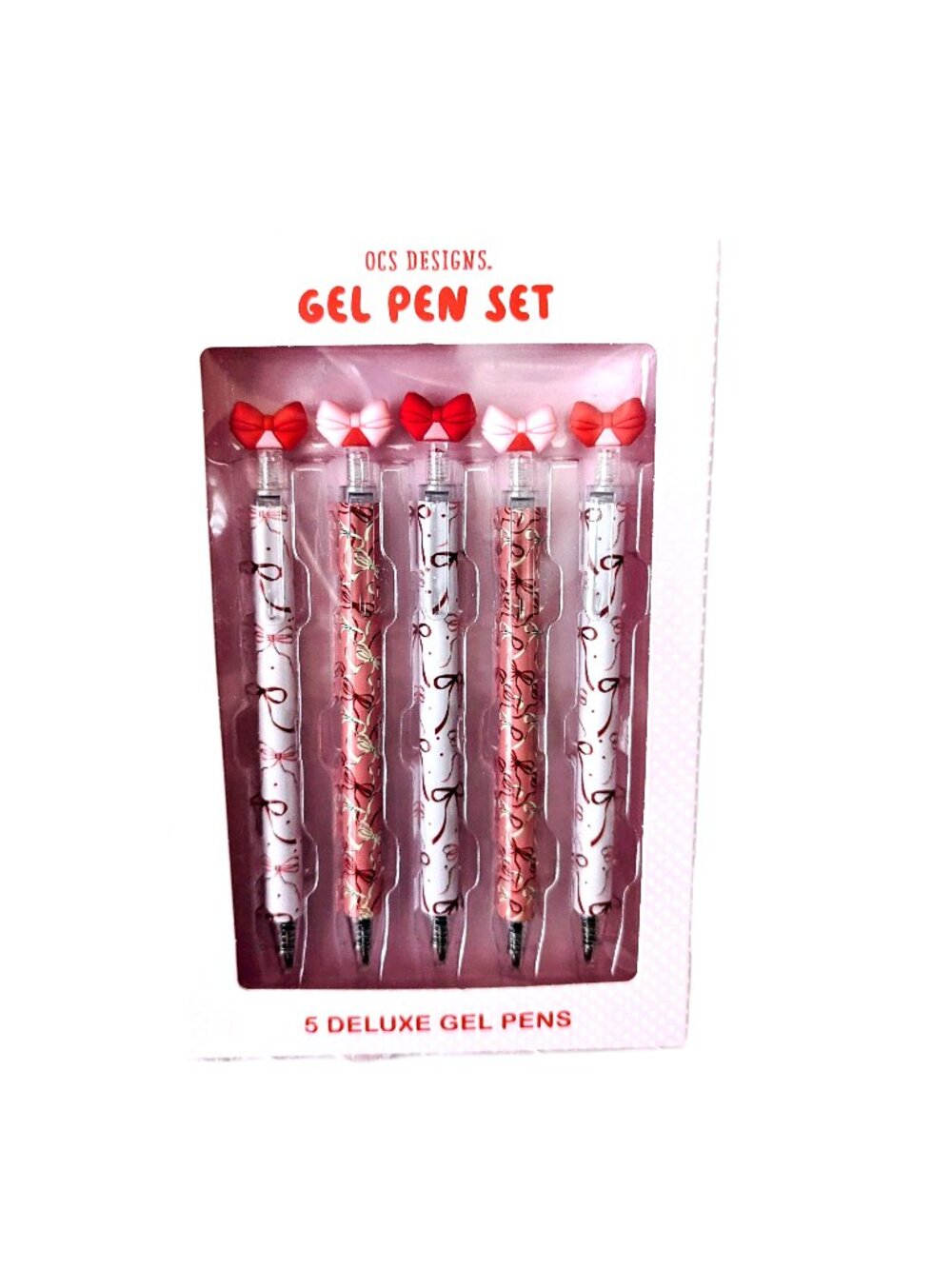 OCS Designs Seasonal Pink Hearts 5 Deluxe Gel Pen Set w/Black Ink